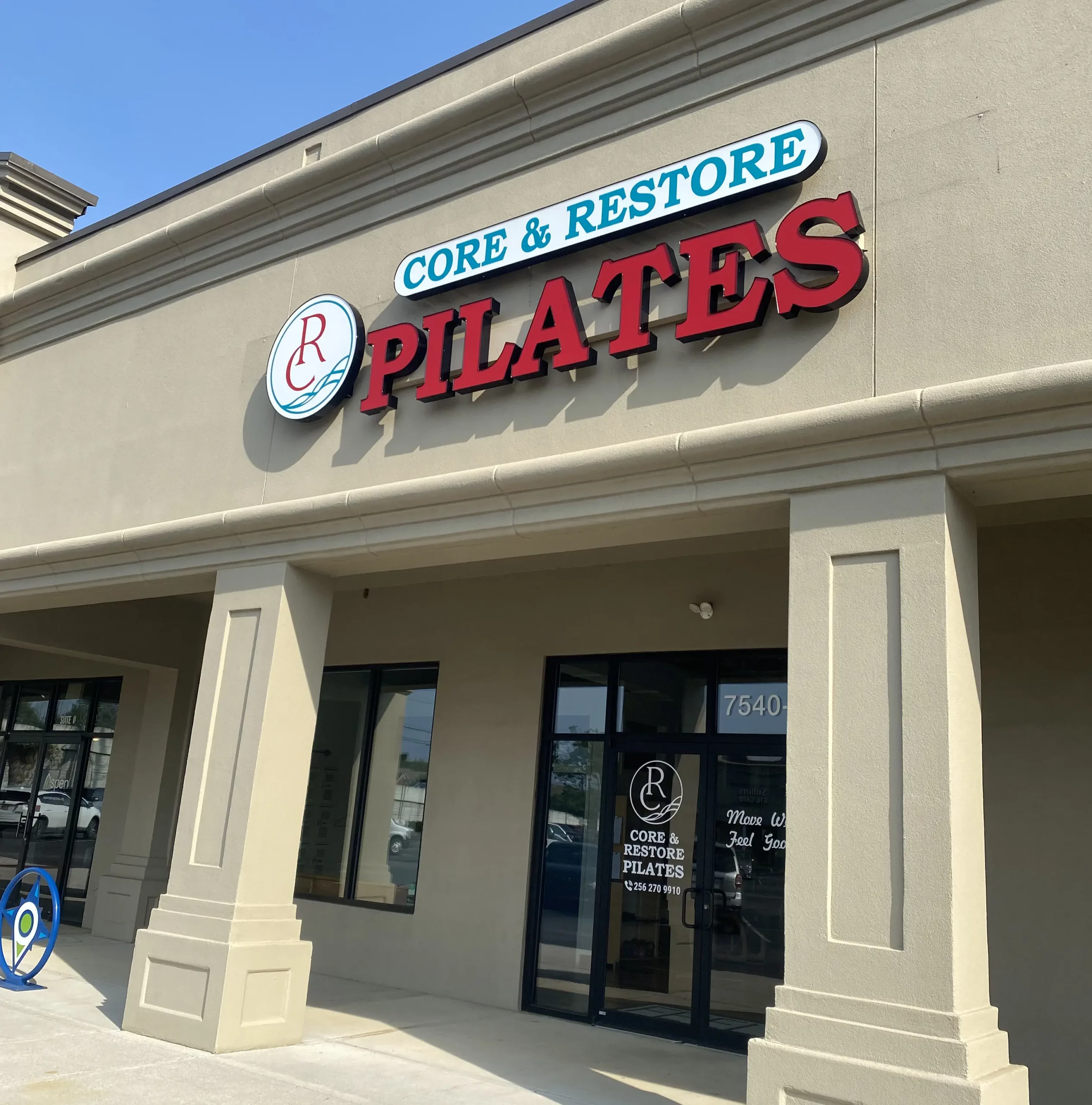 Entrance into the Core & Restore Pilates studio in Huntsville AL